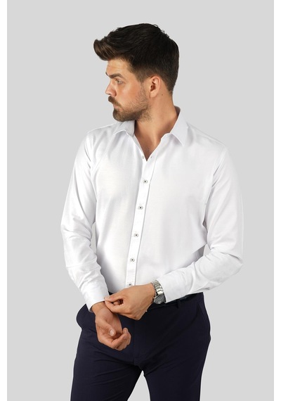 Beyaz Baklava Desen Slimfit Erkek Gömlek Çok Renkli