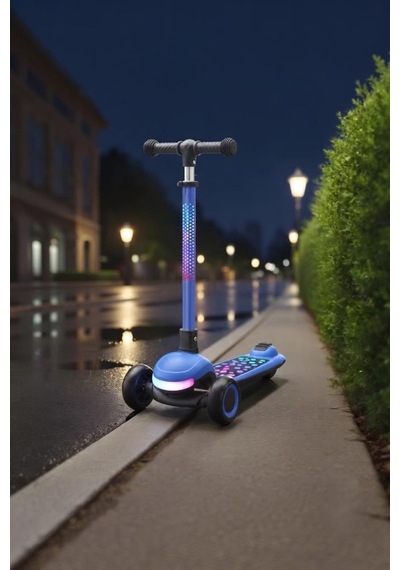 Işıklı Ve Müzikli 3 Modlu Yönlendirilebilir T-bar Sistemli 4 Farklı Yükseklik Ayarlı Çocuk Scooter'ı Çok Renkli