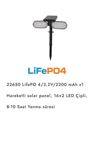 Ack Solar Led Çim Armatürü Kazıklı 10w/h 3000k İki Kafalı Ag60-02801 3000k Günışığı