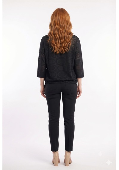 Neden Tekstil Kadın Oversize Siyah Triko Detaylı Bluz
