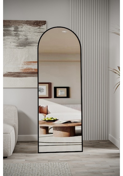 Evdemo Pamir Siyah Metal Çerçeveli Ayaklı Oval Boy Aynası 180x60 Cm Siyah
