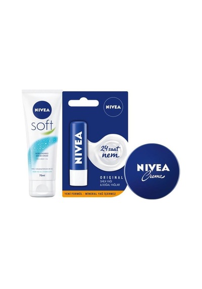Nivea Soft 75 ML + Nivea Dudak Kremi Original + Nivea Krem 75 ML