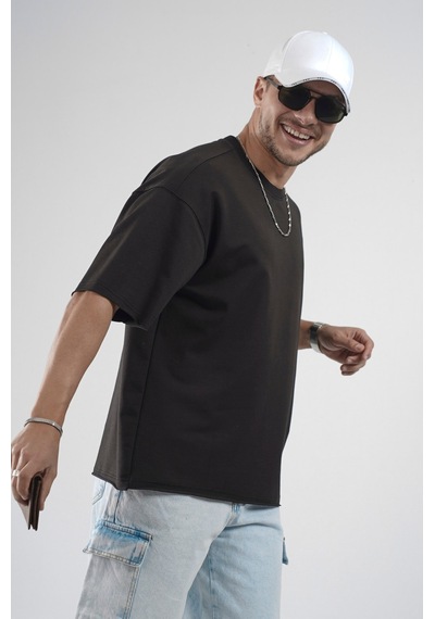 Oversize Kalıp Likralı Basic Tişört Siyah