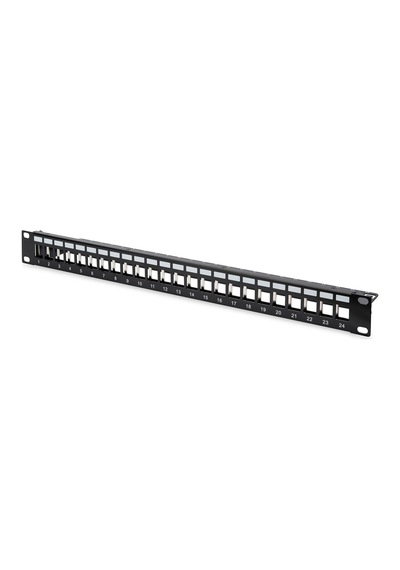 Digitus 24 Port Boş Patch Panel, Zırhlı, 1u Yüksekliğinde, Siyah Renk&lt Br&gt Digitus Modular Patch Panel, Shielded, 24-port, Blank, 1u, Rack Mount,