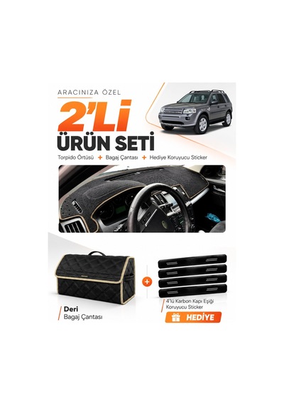 Land Rover Freelander 2006-2014 Uyumlu Torpido Örtüsü + Deri Bagaj Çantası + Sticker - Siyah Bej