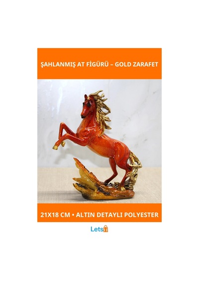 Altın Detaylı Polyester Şahlanmış At Figürü 21x18 Cm 1 Adet