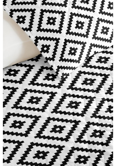 Siyah Geometrik Genç Odası Tek Kişilik Pike Takımı - Modern Minimal 160x220 Cm Kapitone Yatak Örtüsü Altın