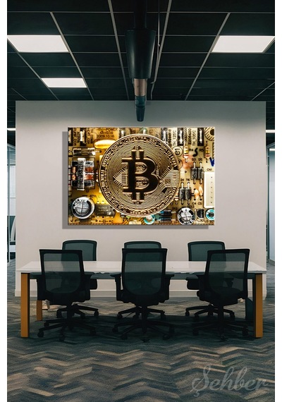 Altın Renkli Fiziksel Bir Bitcoin Hatıra/koleksiyon Parası Yatay Kanvas Tablo 4013 Çok Renkli