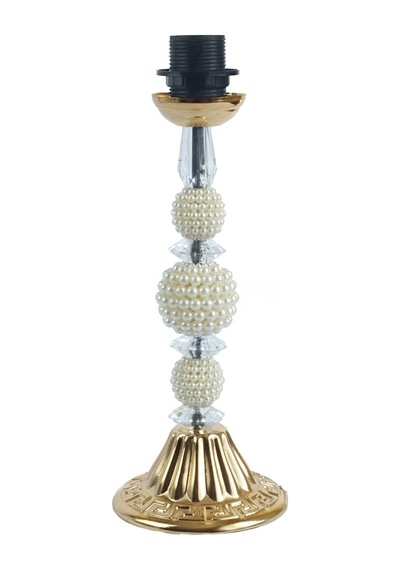 Gold Kadife Kaplı Başlıklı Gold İncili Ayaklı Klasik Model Vintage Abajur 50x28cm