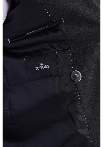 Tudors Erkek Slim Fit Sivri Yaka Çizgili Kapaklı Cepli Antrasit Takım Elbise-41961