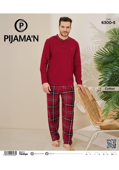 Pijamoni Erkek Standart Kalıp Pamuklu Düğme Yaka Uzun Kol Baharlık Pijama Takımı 6300/5kk - 1 Adet Kırmızı Pijamoni Erkek Standart Kalıp Pamuklu Düğme Yaka Uzun Kol Baharlık Pijama Takımı 6300/5kk - 1 Adet Kırmızı