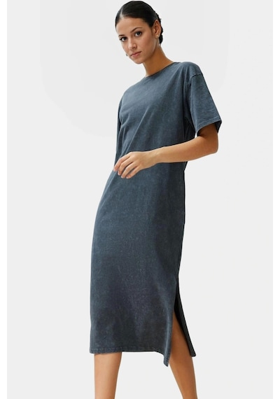 Ersefa Pamuklu Örme Midi T Shirt Elbise Rahat Şık Ve Günlük Özel Tasarım Antrasit