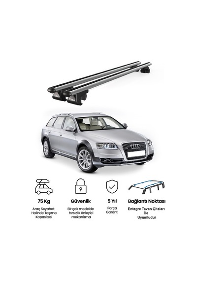 Venüs Audi A6 Allroad 2006-2011 Uyumlu Gri Ara Atkı Port Bagaj Tavan Barı