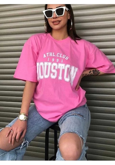 Kozia Outdoors Malkoçbey Houston Baskılı Oversize Unisex Basic T-şihirt Pembe Pembe