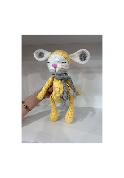 El Yapımı Amigurumi Uyuyan Tavşan - Atkılı Örgü Oyuncak Sarı