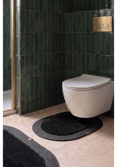 Banyo Paspası Takımı 60x100+40x60 Cm Düz Siyah & Antrasit Gri