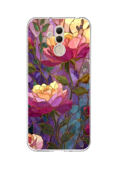 Huawei Mate 20 Lite Uyumlu Renkli Mozaik Gül Tasarımlı Baskılı Silikon Kılıf