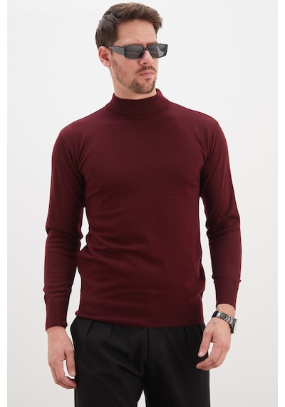 Fullamoda Basic Dik Yaka Regular Fit Triko Kazak Mürdüm