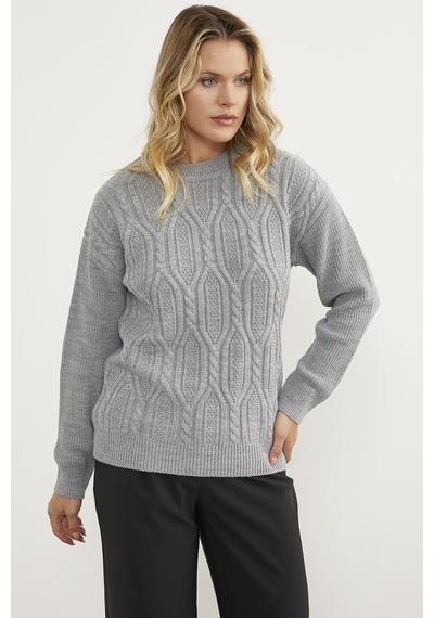 Sementa Oversize Kabartma Desenli Triko Kazak - Gri 001