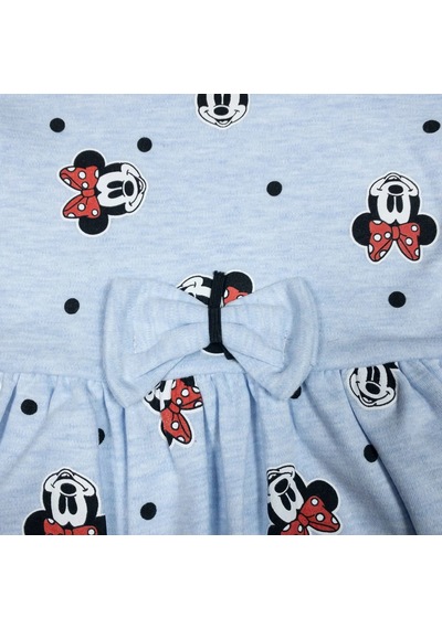 Momikon Minnie Mouse Baskılı Uzun Kollu Pamuklu Kız Çocuk Elbise Buz Mavi