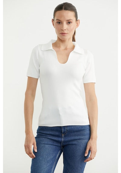 Polo Yaka Basic Triko Tişört - Beyaz