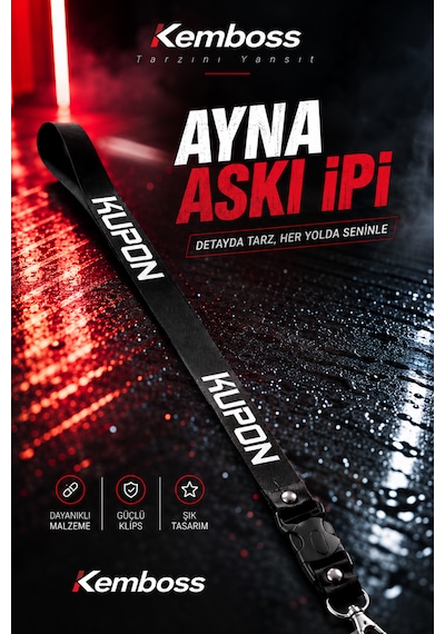 Kupon Yazılı Ayna Askı İpi Vantuzlu Araç Dikiz Aynası Dekor Askısı Siyah