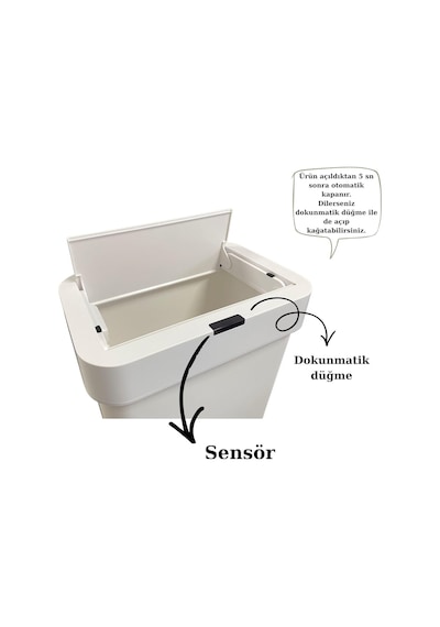 50 Litre Sensörlü Çöp Kovası, Otomatik Temassız Akıllı Çöp Kutusu, Dokunmatik Açma Özellikli, Sessiz Kapanan