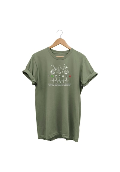 Heart Beat Pulse Racing Motor Baskılı Haki T-shirt Haki Yeşil