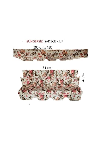 Süngersiz Tenteli Salıncak Kılıf Seti Mindersiz 3 Kişilik İngiliz Gülü 164x47 Cm Diğer