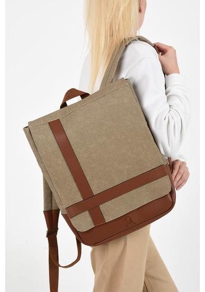 Baginn Kadın Sırt Çantası 35 22 Cm Kanvas Kumaş Laptop Bölmeli Business Sırt Çantası Okul Çantası Mega Bag Krem