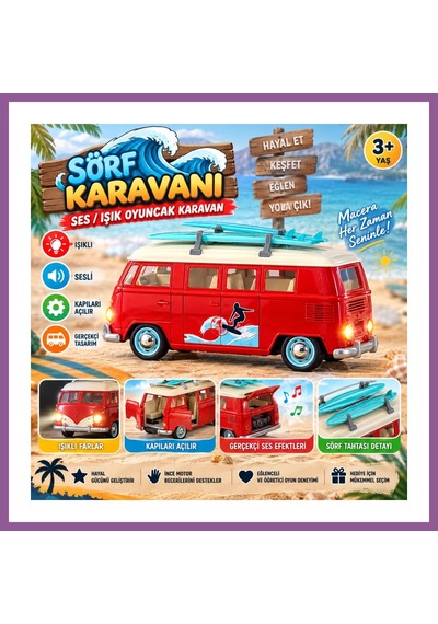 Bezos S01005718 Sörf Karavanı Ses/ışık Oyuncak Karavan Rengaren