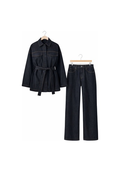 Kadın Geniş Paça Yüksek Bel Denim Pantolon Indigo Form mavi