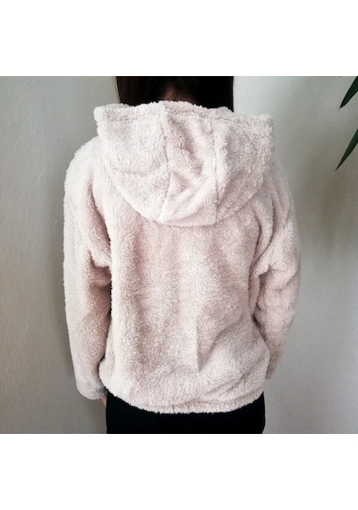Yumuşacık Peluş Kapşonlu Fermuarlı Sweatshirt Hırka Taş Renk Çok Renkli