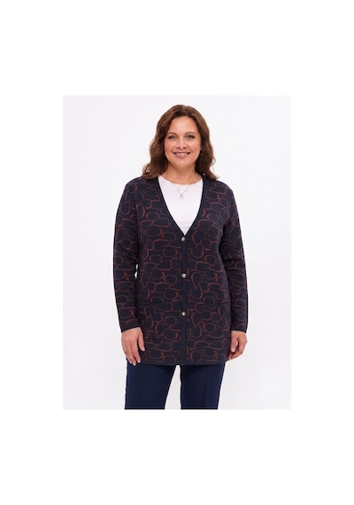 Onno Style Women Kalp Desenli Klasik Triko Düğmeli Ceket Lacivert - Bordo