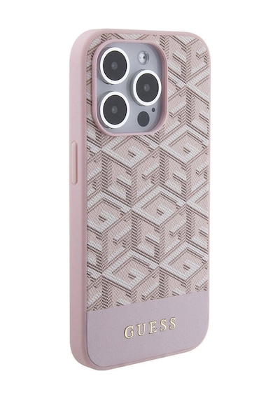 Apple Uyumlu iPhone 15 Pro Max Kılıf Guess Lisans Magsafe Şarj Özellik Yazı Logo Gcube Desen Pembe