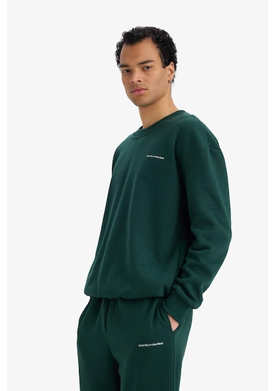 Defacto Boxy Fit 2li Takım Bisiklet Yaka Baskılı Sweatshirt Eşofman Altı F9623ax25augn919 Yeşil-gn919