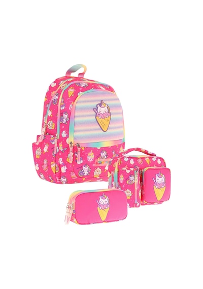 Kaukko Kids Üçlü Kız Çocuk İlkokul Okul Çantası Seti L5227+l7227+l8227 Pembe - Kauçuk Dondurma Pembe