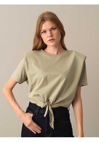 Xint Yeşil Oversize Bisiklet Yaka Pamuk Tişört 602270