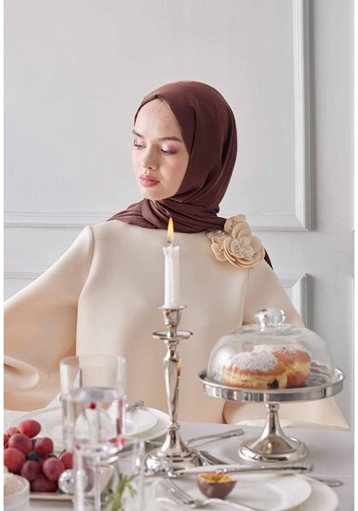Gesshop Kadın Abiye Janjan Şal Açık Kahverengi