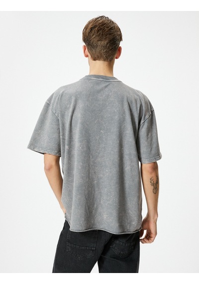 Koton Oversize Tişört Yıkamalı Bisiklet Yaka Kısa Kollu Gri 4Sam10314Hk 4Sam10314Hk031 Gri
