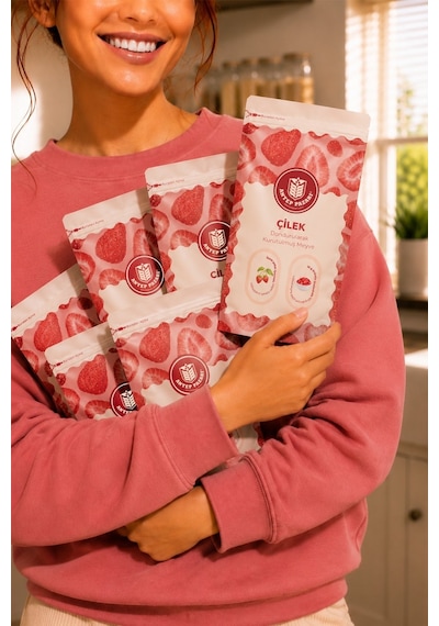 Çilek Kuru Meyve Cipsi - Dondurularak Kurutulmuş Freeze Dried Çıtır Çilek - 15 Gr
