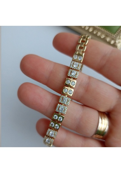Lente Aksesuar 14k Altın Kaplama Vip Seri Kare Formlu Zirkon Taşlı Bileklik Altın