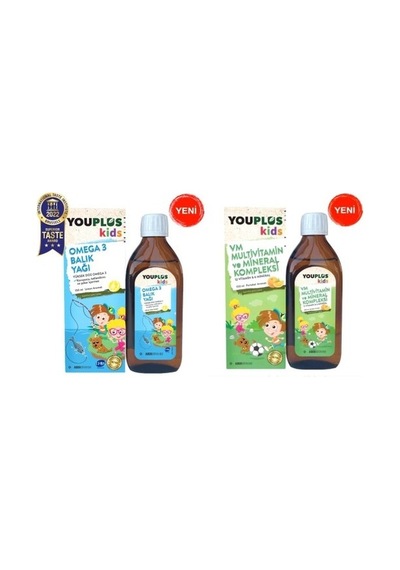 Youplus Kids Vm Multivitamin Ve Mineral Kompleksi 150 ML + Omega-3 150 ML