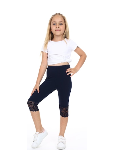 Toontoy Kids Toontoy Kız Çocuk Paça Dantel Detaylı Kapri Lacivert