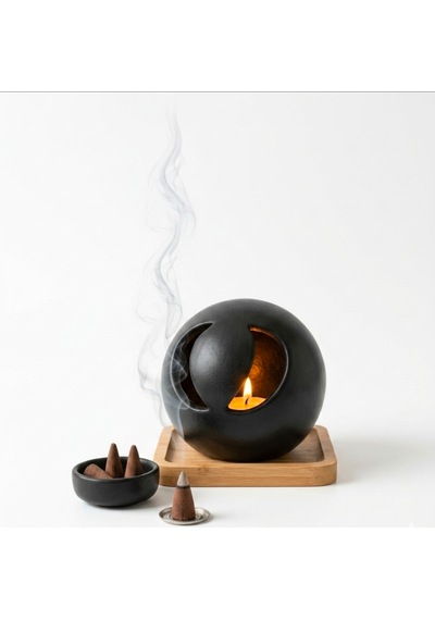 El Yapımı Seramik Tütsülük & Tealight Mumluk Seti Modern Tasarım Dekoratif Seramik Tütsü Ve Mum Hediyeli