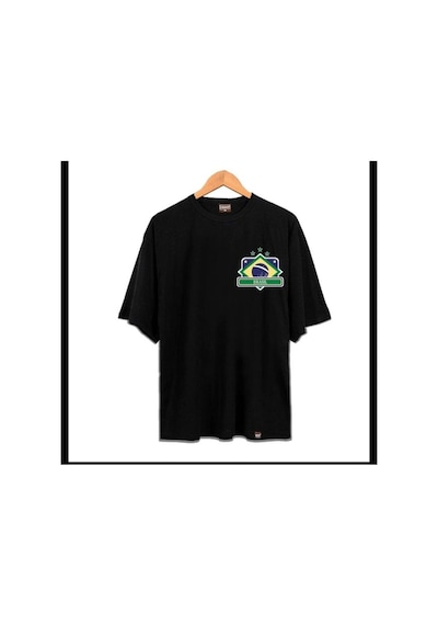 Tarzsokak Erkek Siyah Brasıl Oversze Bisiklet Yaka Tshirt Siyah