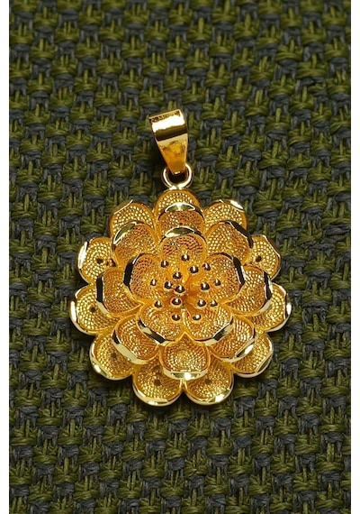 22 Ayar Altın Kaplama Telkari Desenli Çiçek Madalyon Kolye Ucu Gold