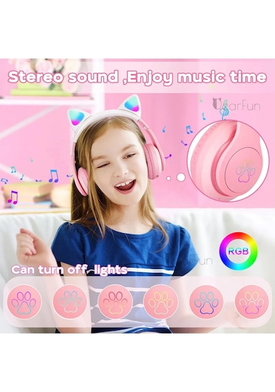 Toygo Kedi Kulaklık Pro 5.3 Akıllı Rgb Led Detaylı Bluetooth Kablosuz Kulaklık Çocuk Oyuncu Yeni