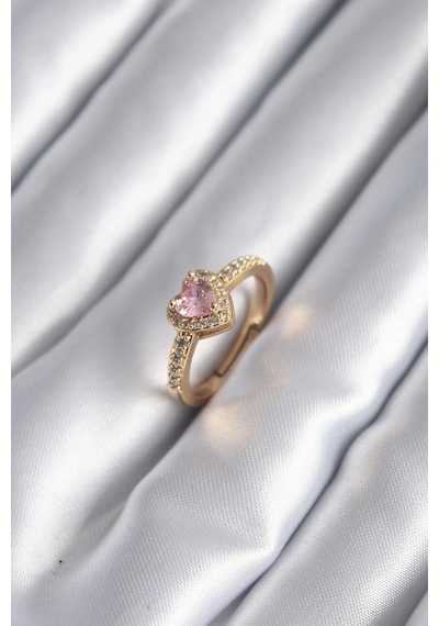 Buğz Pirinç Gold Renk Pembe Zirkon Taş Kalp Charm Model Kadın Yüzük Diğer 70216584