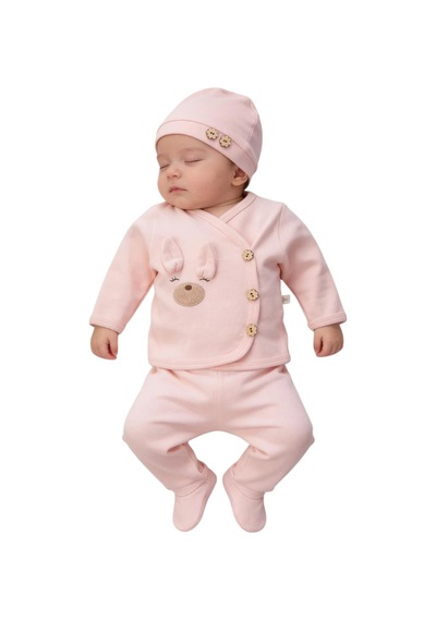 İrem Çocuk Giyim Kız Bebek Tavşan Temalı Beşli Hastane Çıkışı Zıbın Takımı Pudra